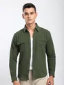 Olive Green Diagonal Striped Shirt