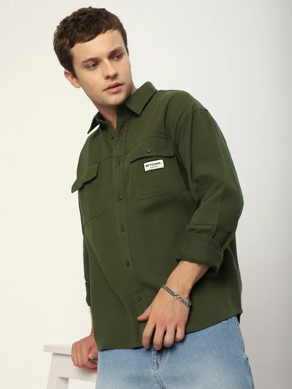Olive Green Double Yoke Overshirt