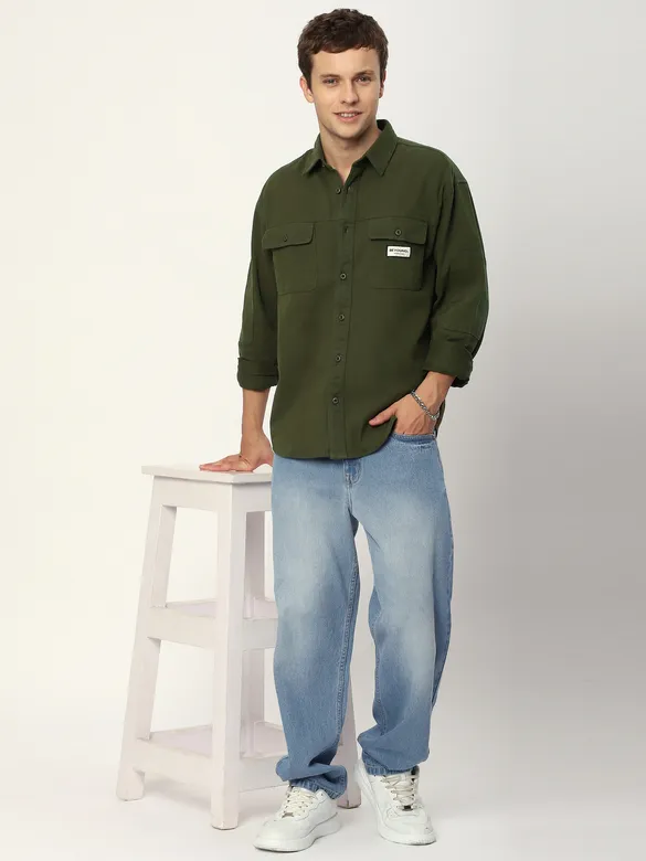 Olive Green Double Yoke Overshirt
