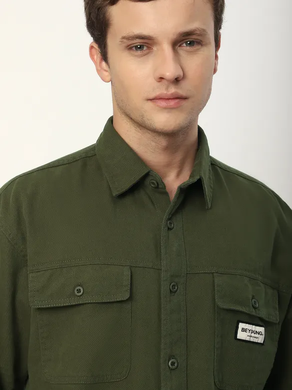 Olive Green Double Yoke Overshirt