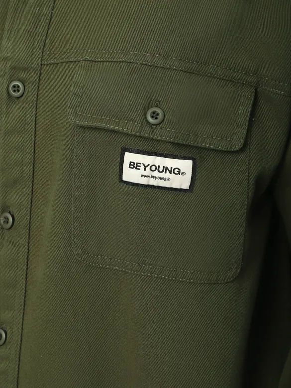 Olive Green Double Yoke Overshirt