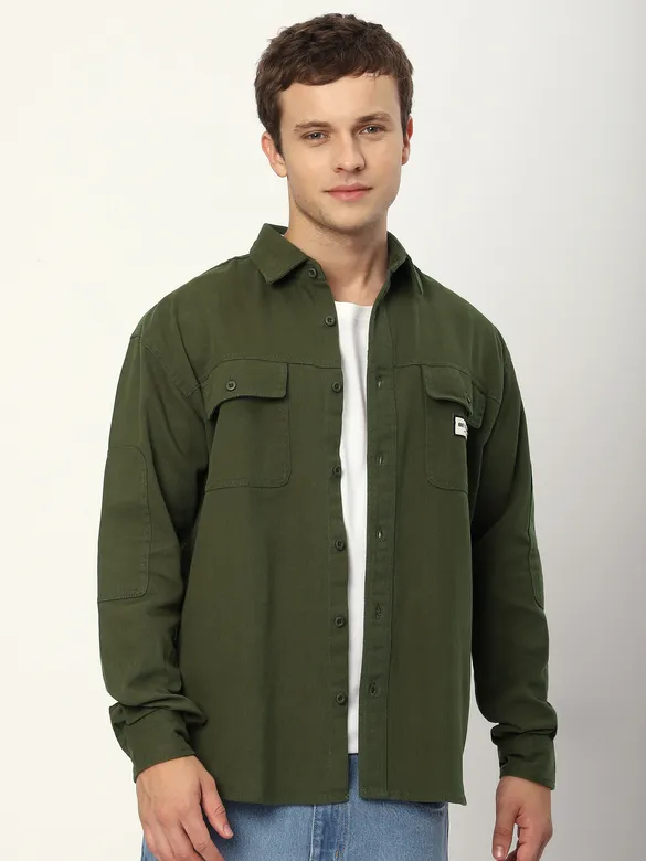 Olive Green Double Yoke Overshirt