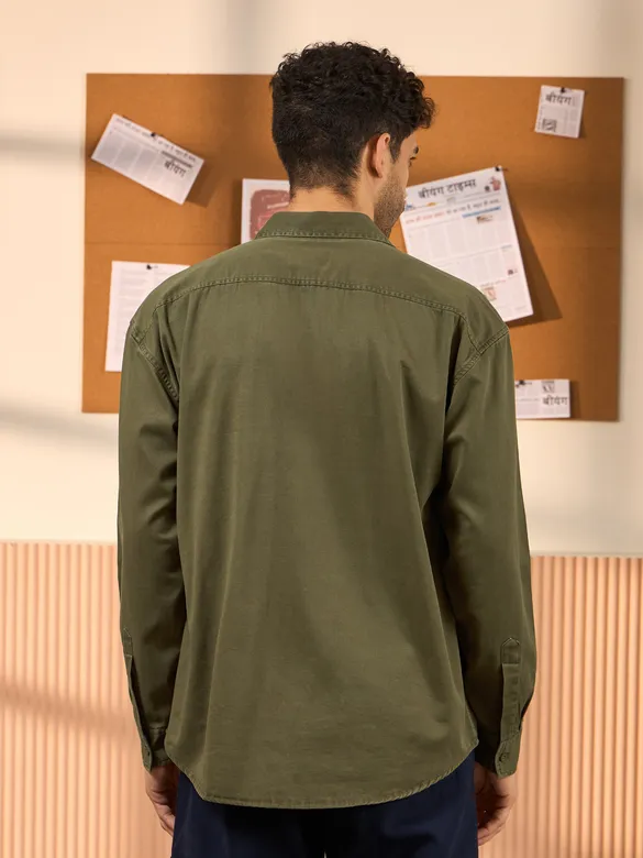 Olive Green Dual Pocket Men?s Shirt