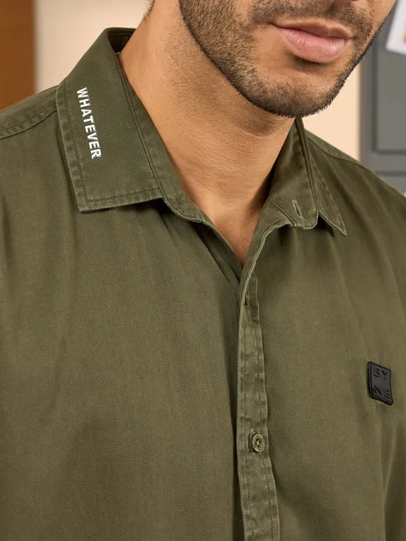 Olive Green Dual Pocket Men?s Shirt