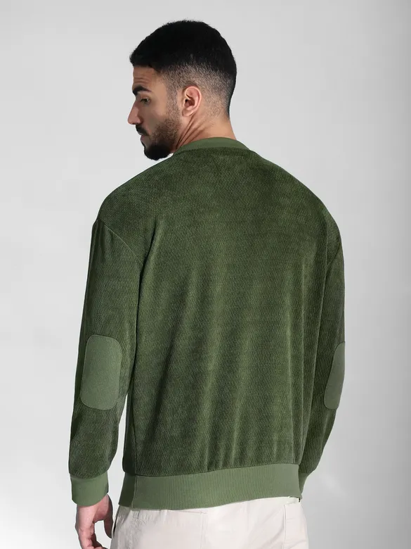 Olive Green Elbow Patch Sweatshirt