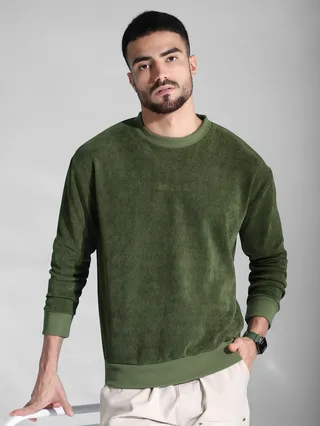 Olive Green Elbow Patch Sweatshirt
