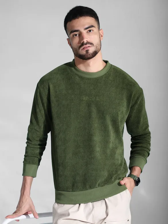 Olive Green Elbow Patch Sweatshirt