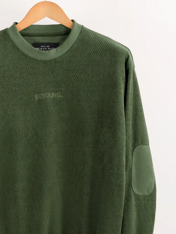 Olive Green Elbow Patch Sweatshirt