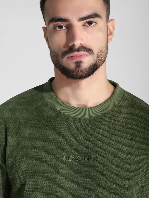 Olive Green Elbow Patch Sweatshirt