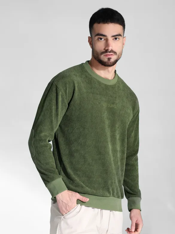 Olive Green Elbow Patch Sweatshirt