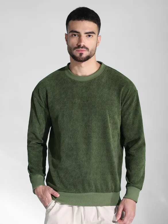 Olive Green Elbow Patch Sweatshirt