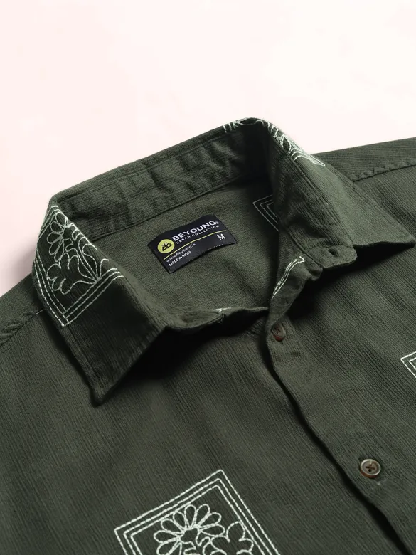 Olive Green Geometric Floral Shacket