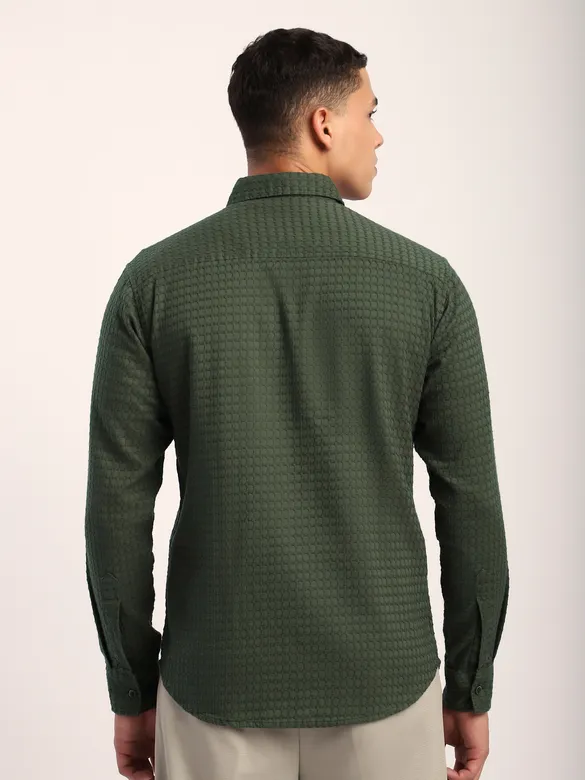 Olive Green Jacquard Round Textured Shirt