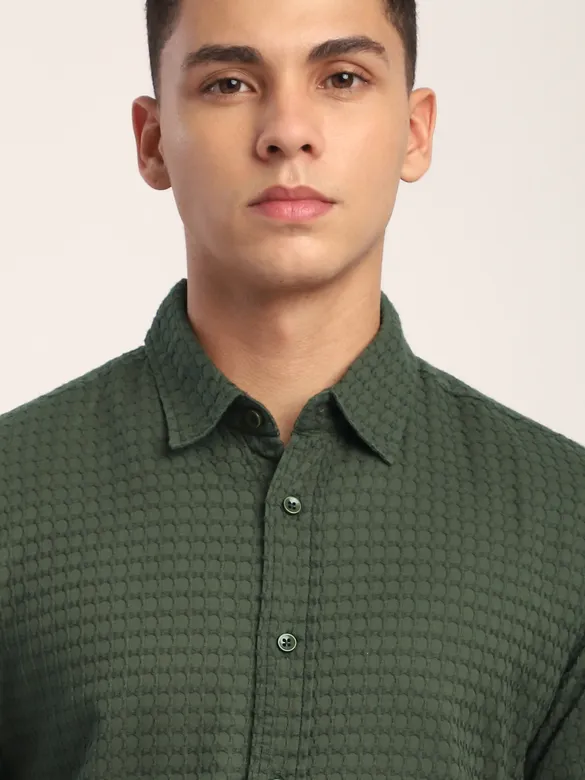 Olive Green Jacquard Round Textured Shirt