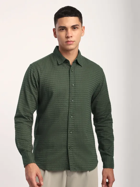 Olive Green Jacquard Round Textured Shirt