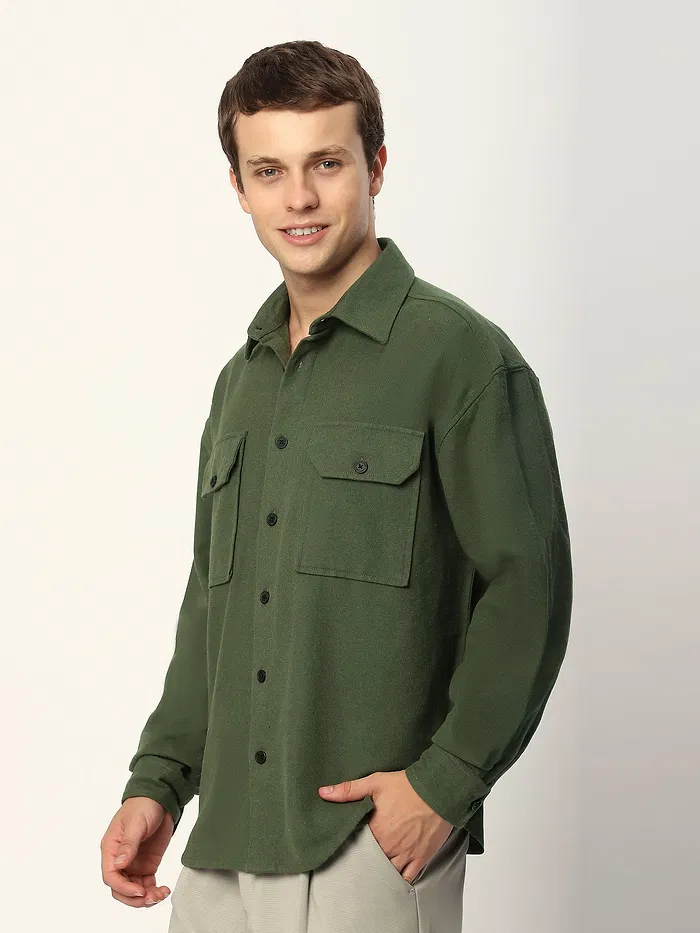 Olive Green Recycled Flannel Shirt