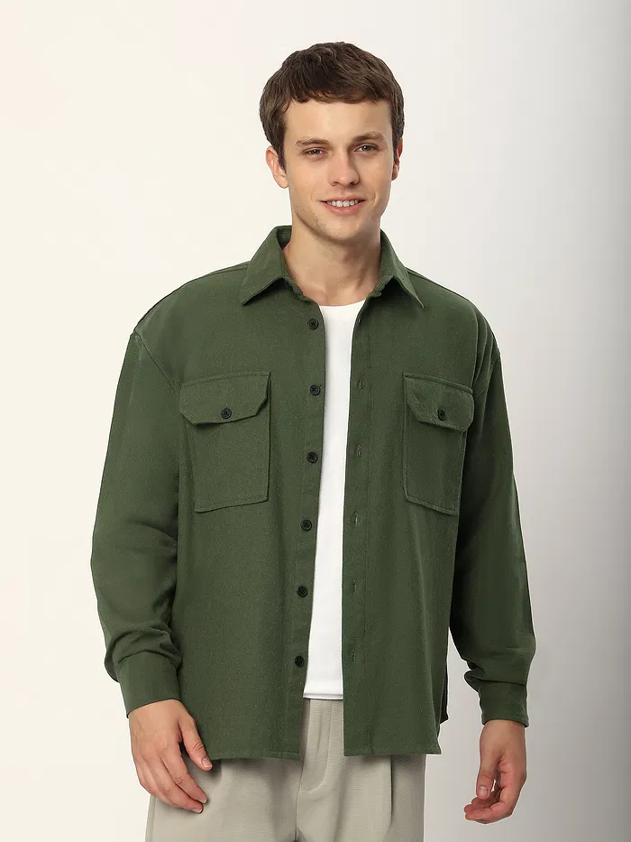 Olive Green Recycled Flannel Shirt