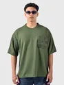 Olive Puff Patch Pocket Oversized T-Shirt