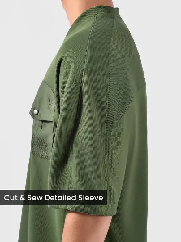 Olive Puff Patch Pocket Oversized T-Shirt
