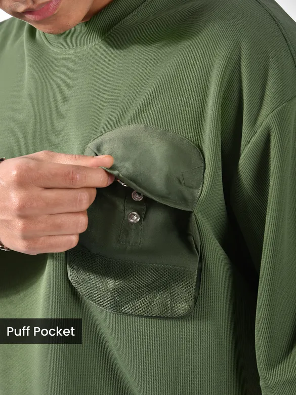 Olive Puff Patch Pocket Oversized T-Shirt