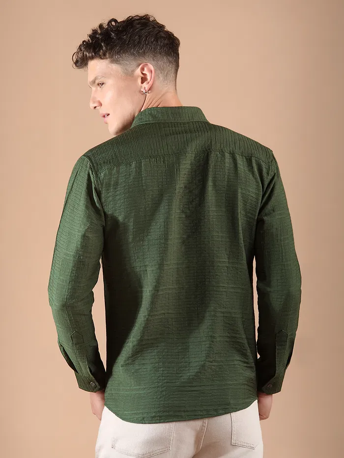 Olive Textured Check Shirt