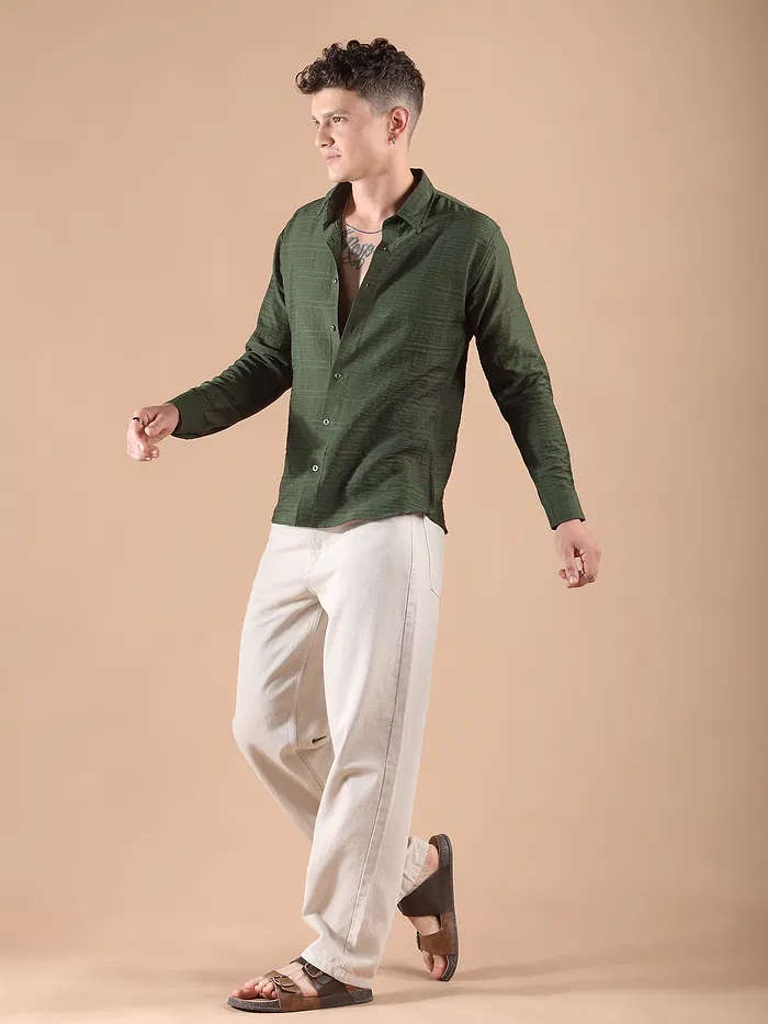 Olive Textured Check Shirt