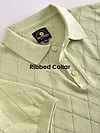 Pale Green Diamond Textured Flat Knit Polo T-Shirt
