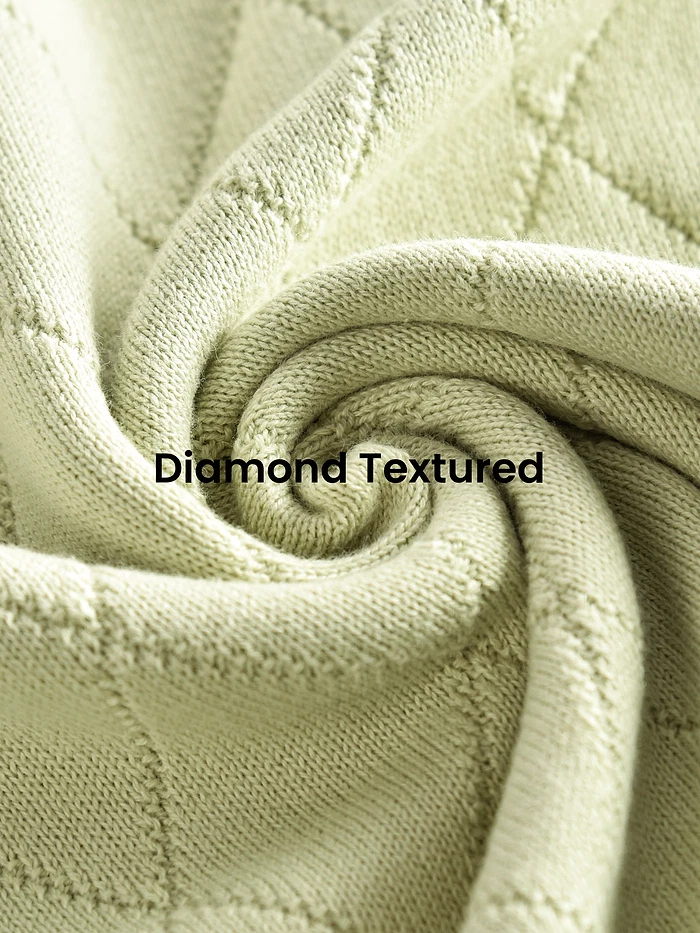 Pale Green Diamond Textured Flat Knit Polo T-Shirt