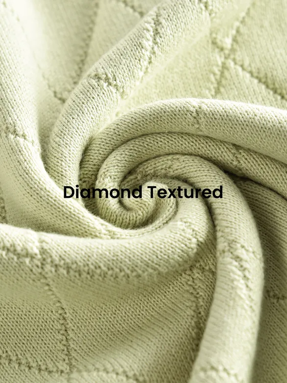 Pale Green Diamond Textured Flat Knit Polo T-Shirt