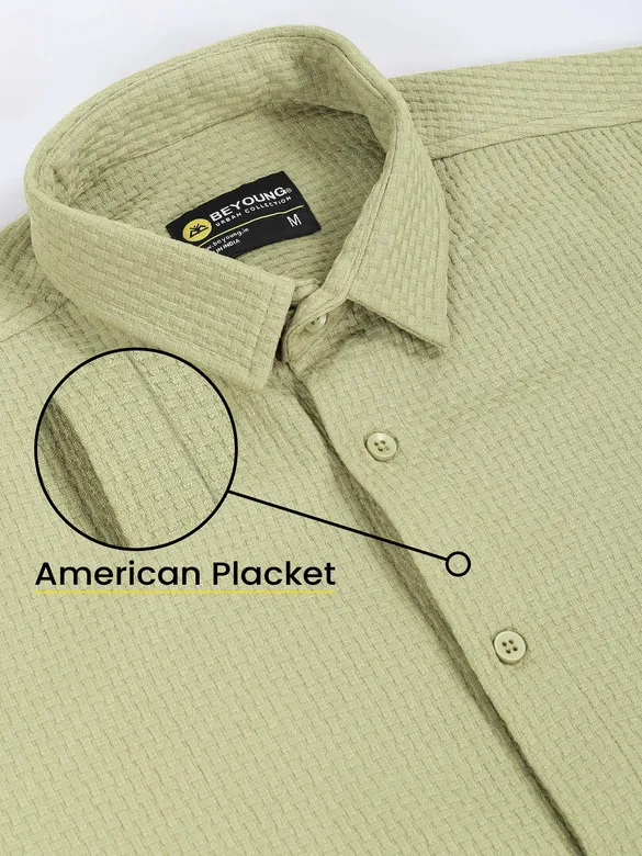Pale Green Full Sleeve Waffle Shirt For Men