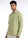 Pale Green Full Sleeve Waffle Shirt For Men