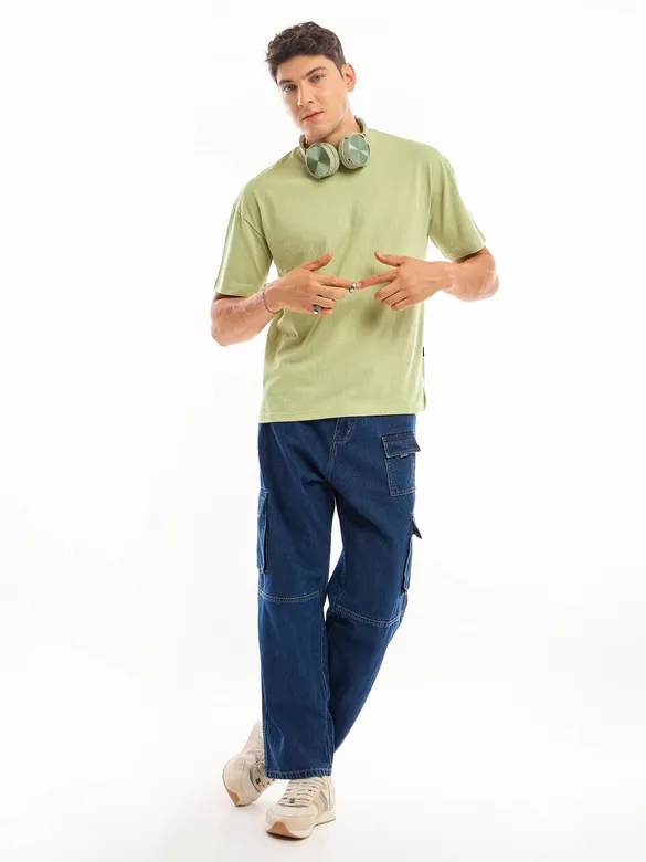 Pale Green Textured Oversized T-shirt