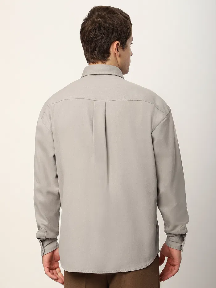 Pale Grey Embroidered  Applique Patch Shirt