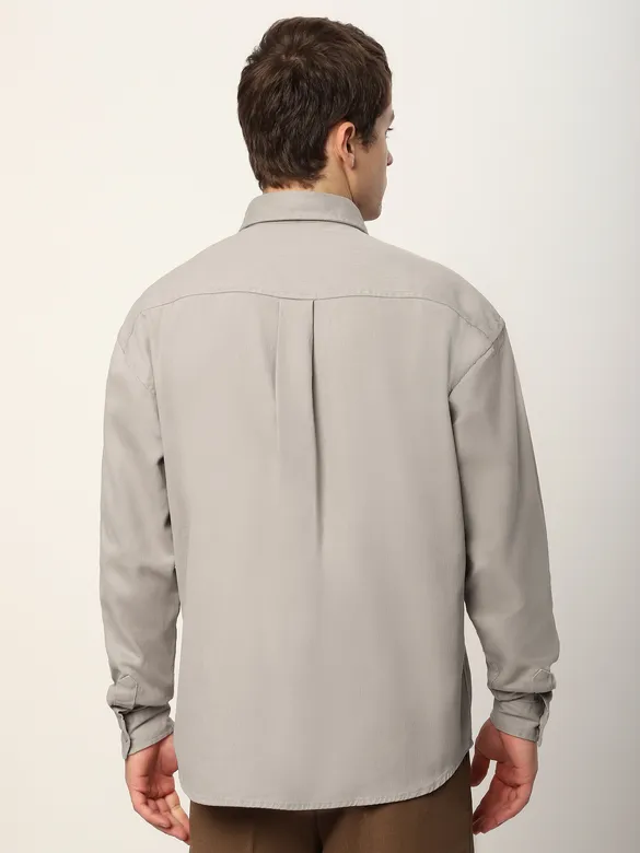 Pale Grey Embroidered  Applique Patch Shirt