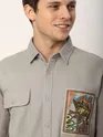 Pale Grey Embroidered  Applique Patch Shirt