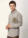 Pale Grey Embroidered  Applique Patch Shirt