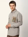 Pale Grey Embroidered  Applique Patch Shirt