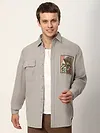Pale Grey Embroidered  Applique Patch Shirt