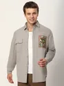 Pale Grey Embroidered  Applique Patch Shirt