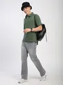 Pale Olive Raglan Sleeve Zipper Polo T-Shirt