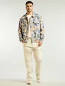 Peach and Beige Cotton Abstract Shacket