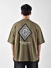 Peanut Brown Chinese Dragon Back Patch Oversized T-Shirt