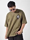 Peanut Brown Chinese Dragon Back Patch Oversized T-Shirt