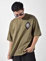 Peanut Brown Chinese Dragon Back Patch Oversized T-Shirt