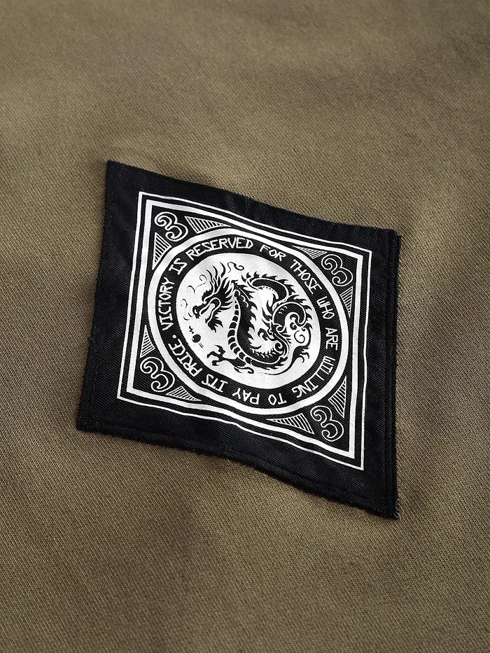 Peanut Brown Chinese Dragon Back Patch Oversized T-Shirt