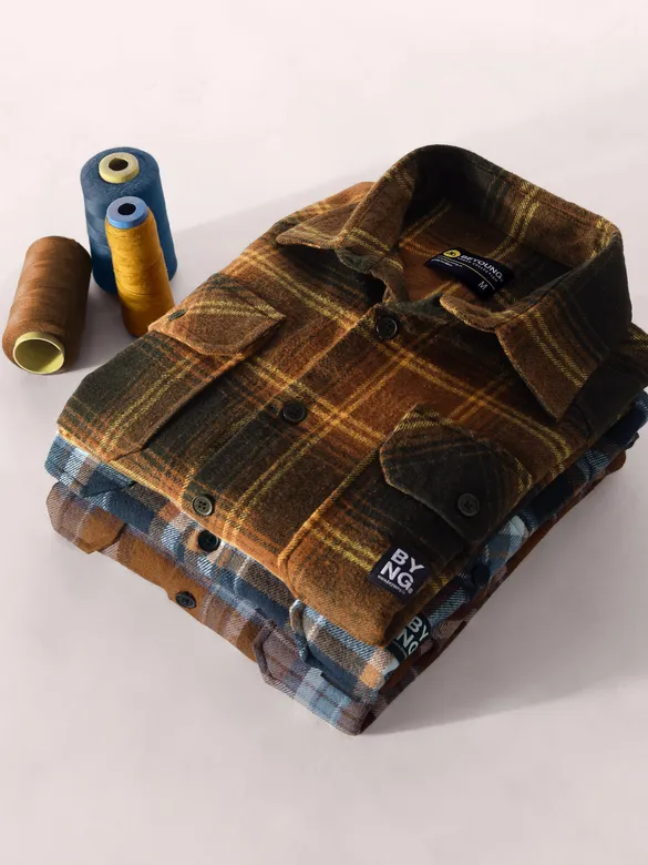 Peanut Brown Recycled Check Flannel Shirt
