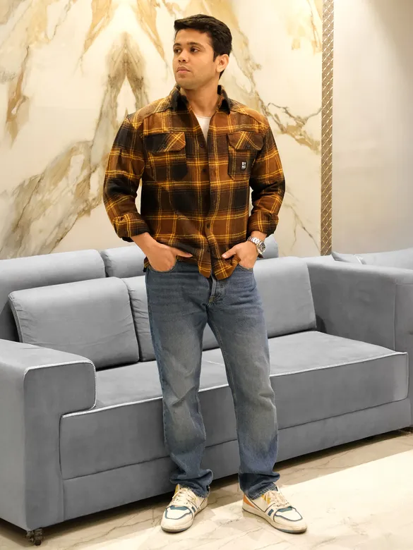 Peanut Brown Recycled Check Flannel Shirt