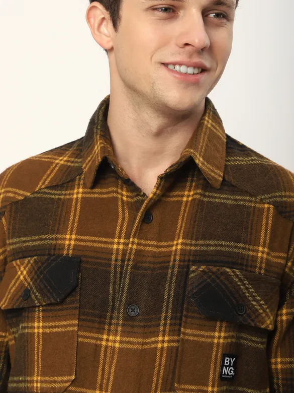 Peanut Brown Recycled Check Flannel Shirt