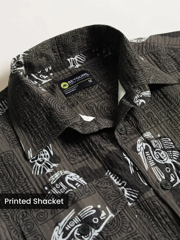 Peanut Brown Tribal Print Shacket