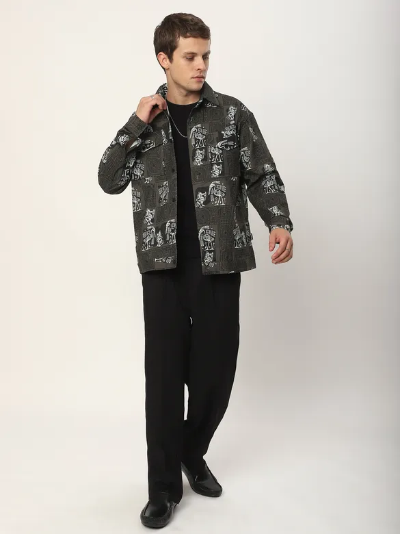Peanut Brown Tribal Print Shacket